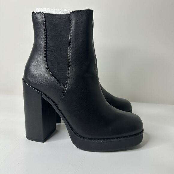Steve Madden Triple Black Boots Women’s 9.5 Leather Platform Heel Chunky - Picture 6 of 8